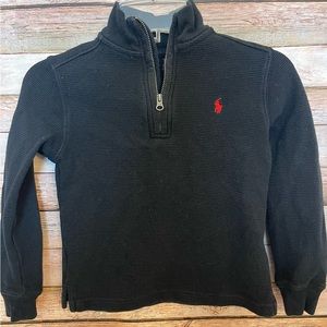 POLO RALPH LAUREN Boys Black Waffle Knit Quarter Zip Pullover Top Size 2T
